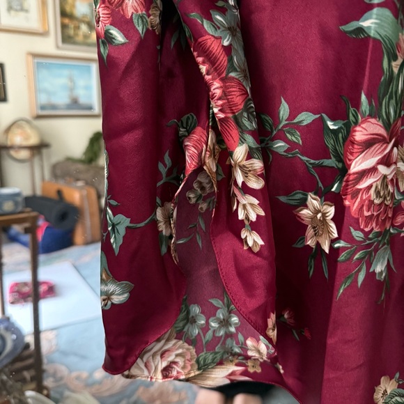 Dentelle 80s Vintage Magenta Floral Satin Lingerie w/ Hanger & Bag Made in USA - Picture 5 of 11